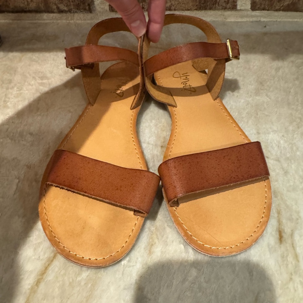 Brown Flat Leather Kids Sandals